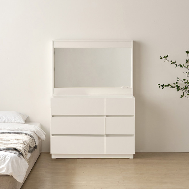 동서가구 아시엘 와이드체스트+조명거울 DF915008, 화이트
