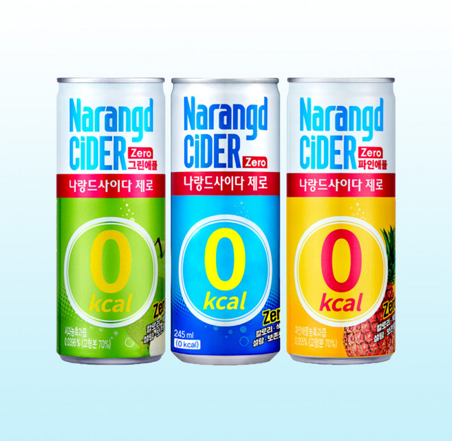 나랑드 사이다 제로 245ml 3종 혼합 30캔 플레인 그린애플 파인애플, 30개