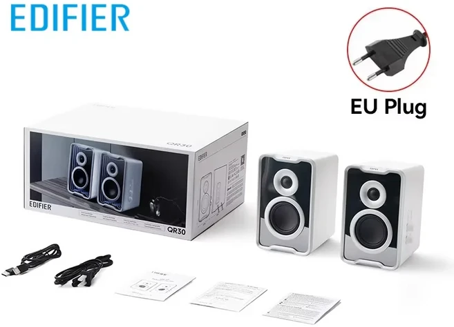 에디파이어 QR30 데스크탑 액티브 스피커 PC 블루투스 V5.4 베이스 딥 2.0 채널 15W+15W RMS 조명 효과 EQ, 01 빠른  Mainland, 01 White EU-Plug