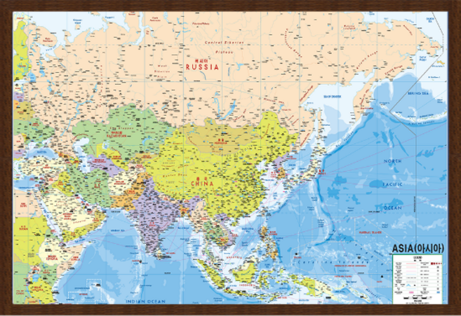 아시아지도 대size 액자형 210cmx150cm 세계지도