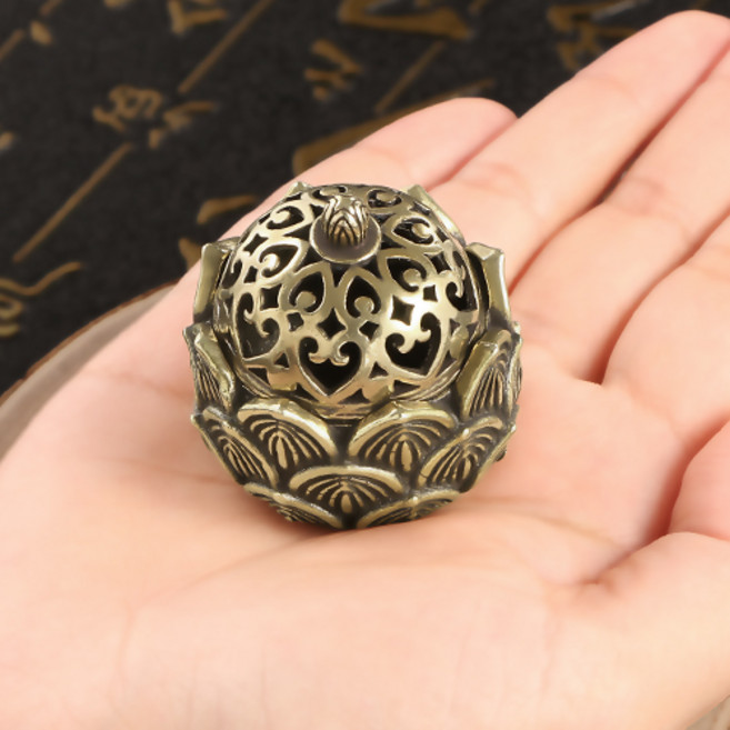 티큐 재물복 금전운 황동 연꽃 미니 향로 인센스 스틱 콘 홀더 받침대 E255