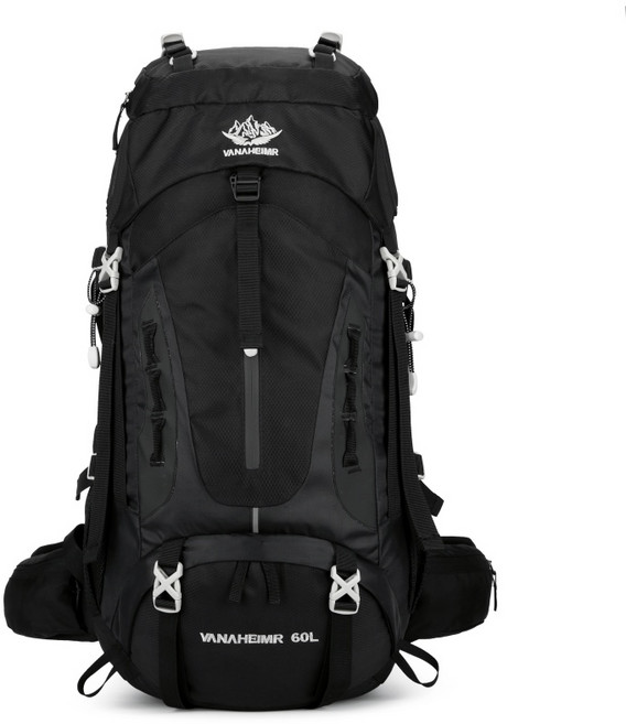 HTYVC 등산배낭 60L 대용량 방수 스포츠 배낭 백팩 트레킹 아웃도어 캠핑 남여 등산가방+방수커버*1, Black