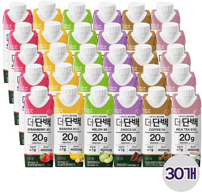 빙그레 더단백 드링크 프로틴음료 6종 5개씩 (딸기 바나나 멜론 초코 커피 밀크티), 30개, 250ml