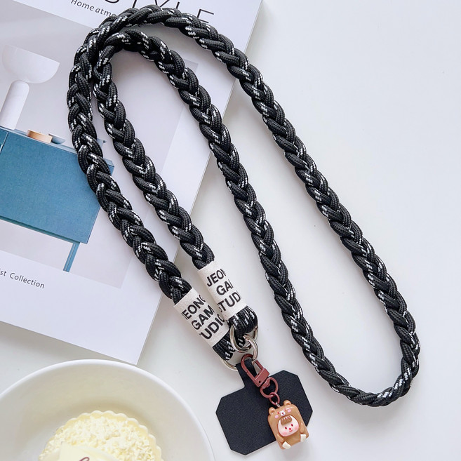 허니코코 튼튼한 로프줄 핸드폰 스트랩 (전 기종 호환 가능), 1개, 블랙