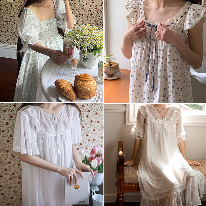 여름 반팔 롱 원피스 공주풍 잠옷 실내 홈드레스