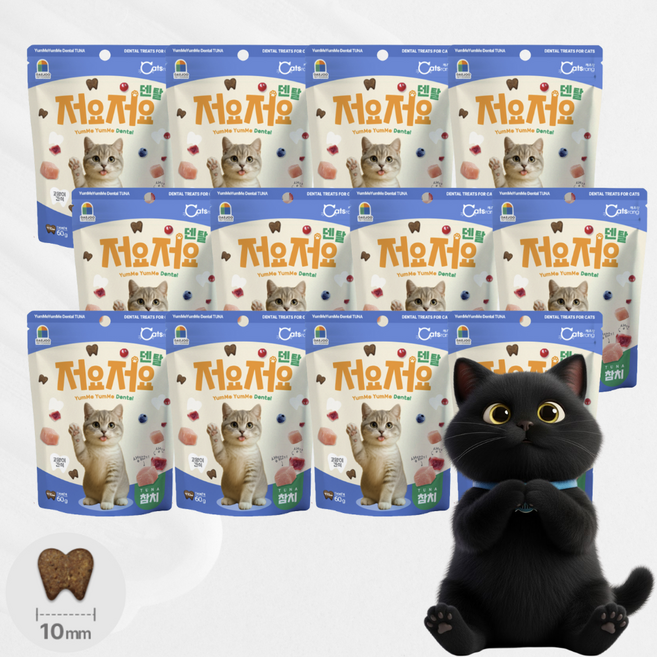 캐츠랑 저요저요 고양이 덴탈간식 치석예방 구강관리, 60g, 12개, Chicken/치킨참치분말
