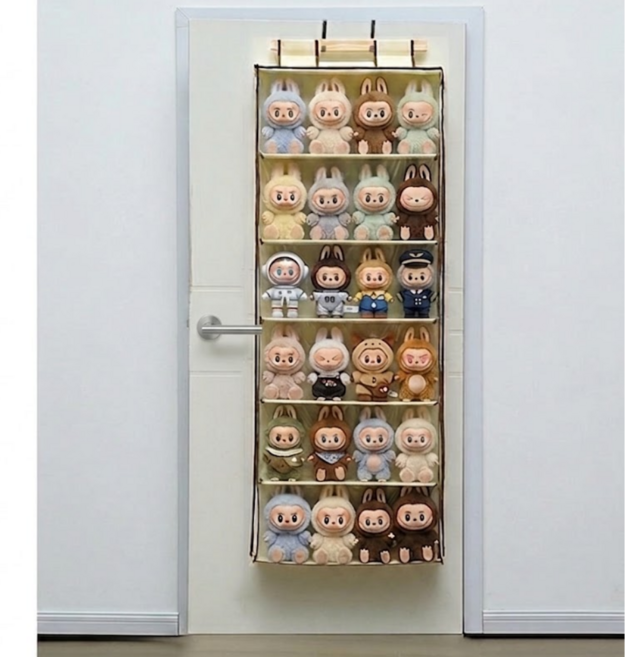 문걸이 투명 인형 정리함 선반 보관함 6단, 1개, 베이지