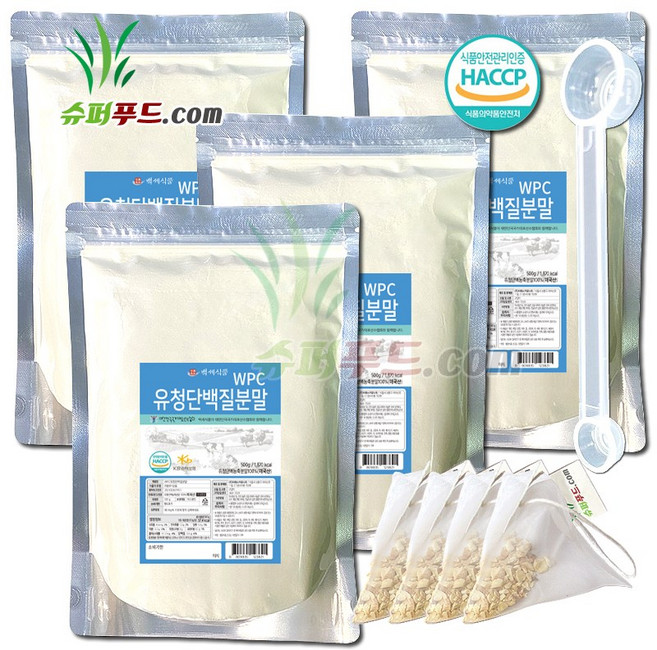 HACCP 식약처인증 유청 단백질 농축 분말100% 완전단백질 아미노산 스코어 높은단백질 프로틴파우더 유청단백질분말 100% 식약청인증 +슈퍼푸드.com 연자육티백 프로틴, 300g, 4개
