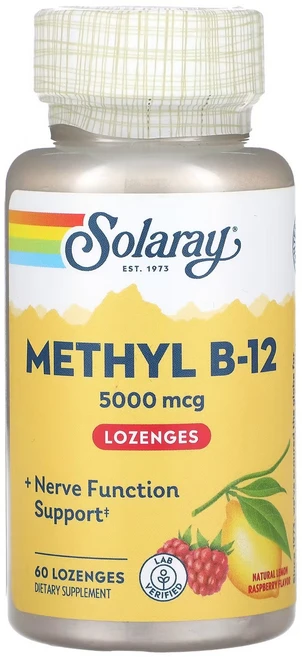 솔라레이 메틸 B-12 5000mcg 라즈베리 레몬 플레이버 로젠지, 60개입, 1개, 60정 - 쿠팡