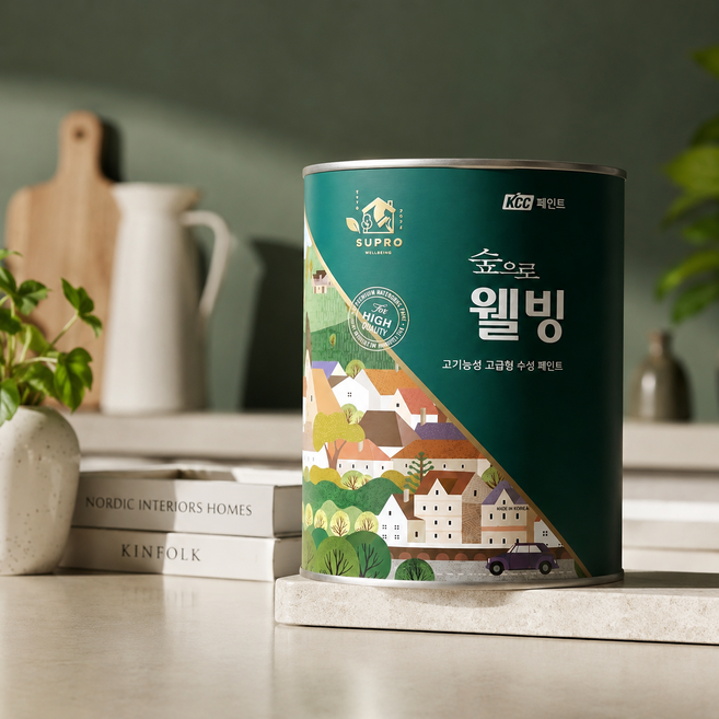 KCC 숲으로웰빙 3.78L 젯소없이 가능한 DIY 친환경 실크벽지 프리미엄 페인트, 색상선택, 화이트1(순백색), 3780ml