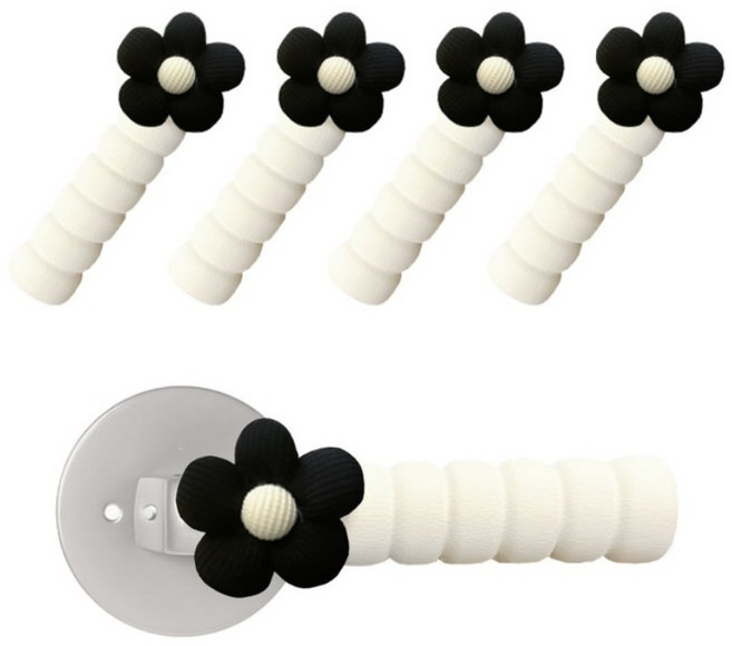 리엔떼 플라워 문콕방지 도어범퍼 문손잡이 보호쿠션 커버 4P, 블랙