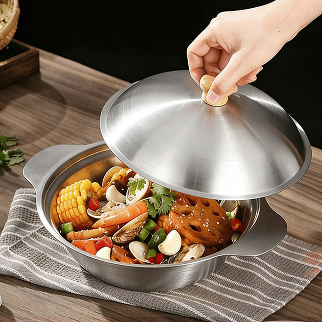 CookNest 인덕션 스텐 냄비 전골 양수 스키야키팬, 1세트, 은색, 24cm