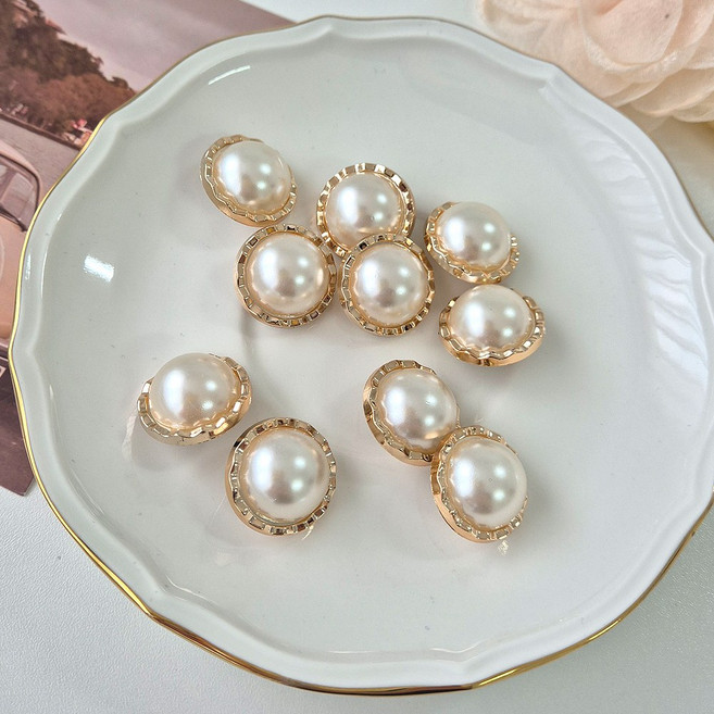 로모주 골드 라인 진주알 단추 10p 세트 고급스러운 광택 18mm 23mm, 진주단추_23mm