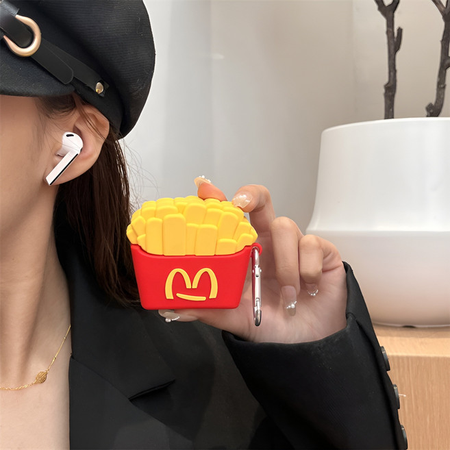 삼성 갤럭시 버즈3 갤럭시 버즈3 프로 실리콘 감자튀김 집 케이스 + 카라비너, 레드 감자튀김, 갤럭시 버즈 3