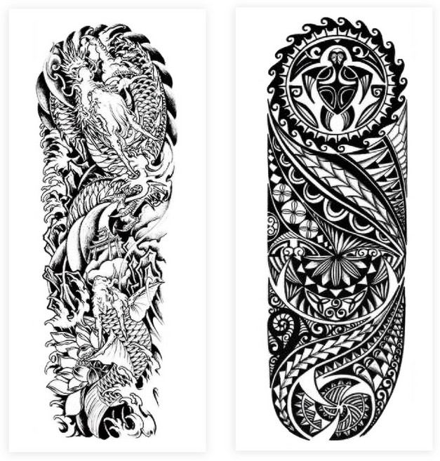 고릴라 긴팔 타투 스티커 문신 이레즈미 대형, 혼합 2종 (세트D), 1세트