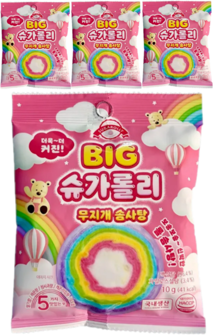 BIG 슈가롤리 무지개 솜사탕, 10g, 4개