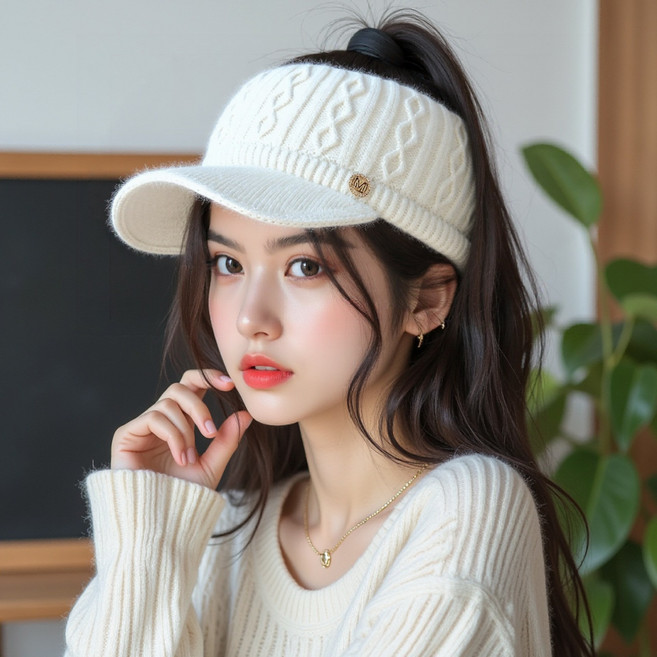 데일리 여성 겨울 꽈배기 라인 니트 골프 모자 방한 썬캡 골프모자 겨울니트모자 니트캡(패션적인 가을 겨울 야외 운동 필수품)