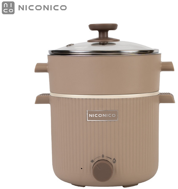 NICONICO 輕食蒸煮陶瓷鈦料理鍋 NI-GP2503, 1個, 奶茶