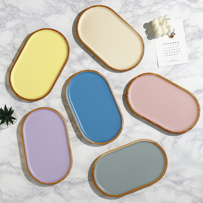 컬러 우드 트레이, 플라라 컬러 타원 트레이(소) 핑크, 핑크, 1개