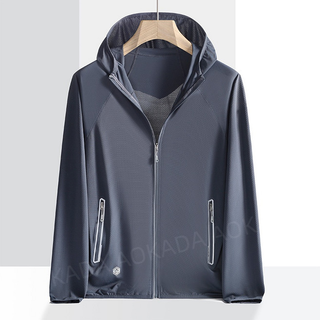 AOKADA 남녀공용 여름 초경량 자외선 차단 바람막이 냉감 통기성 후드집업 자켓, 딥그레이