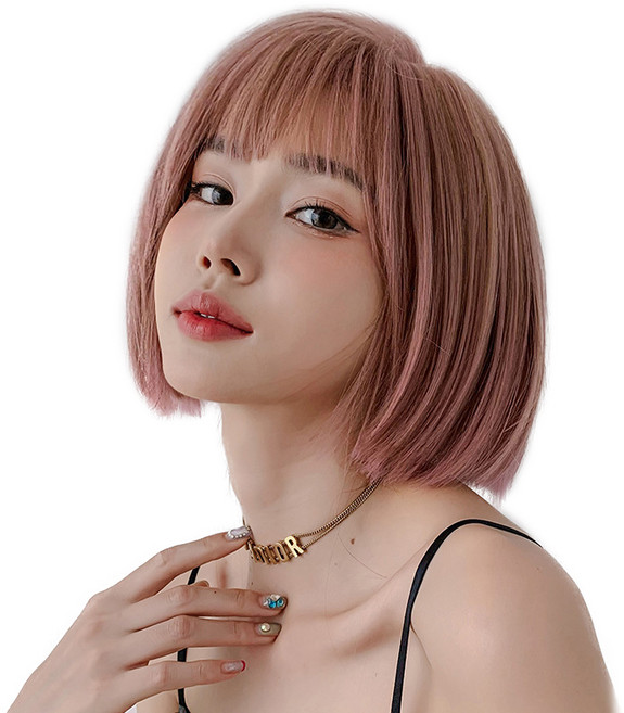 이쁘다샵 가발위드 스트레이트 단발 보보 통가발 러브핑크, 1개