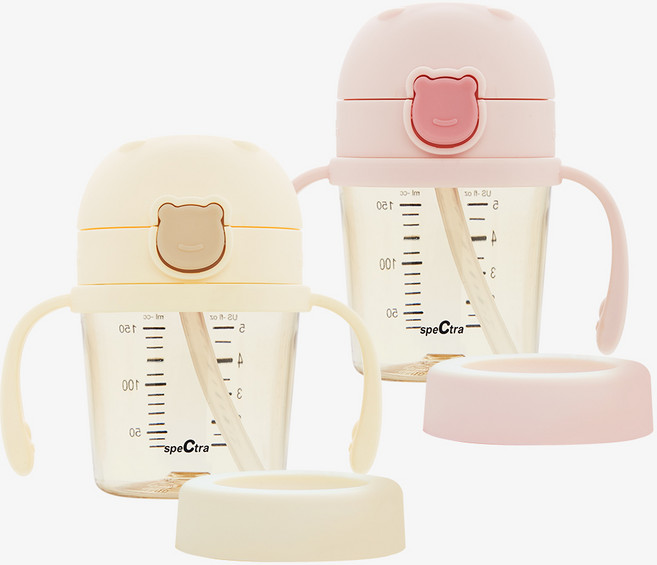 스펙트라 유아용 원터치 베베곰 빨대컵 150ml 밀폐캡포함, 파우더핑크, 1개