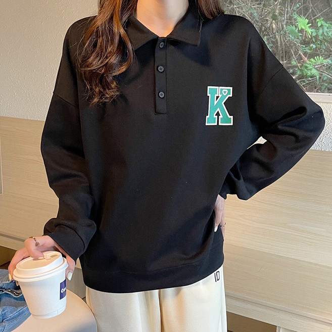 秋新款中長款Polo領衛衣女薄款半拉鍊小個子個性