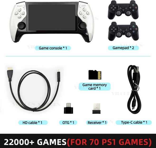 VILCORN SF3500 인치 휴대용 게임 콘솔 PS1 GBA SNES MAME 레트로 에뮬레이터 FHD 휴대용 게임기 크리, 2P 22000 Games