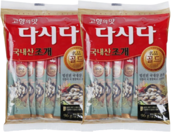 CJ 다시다 국내산 조개 96g(8gx12개) 24개입 BOX 식품 > 가루/조미료/향신료 설탕/소금/조미료 기타조미료, 96g, 2개