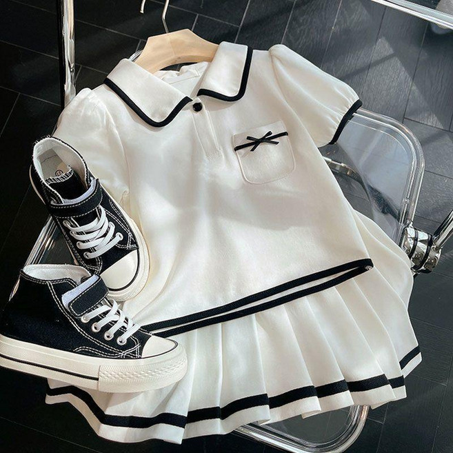 女童套裝 夏裝 兒童JK制服 短袖百褶裙 兩件套