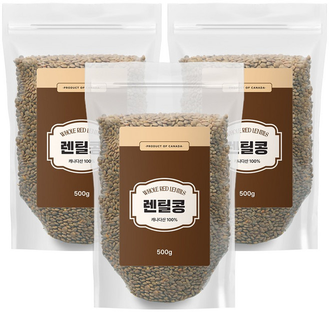 브라운 렌틸콩 캐나다산 렌틸 잡곡, 3개, 500g