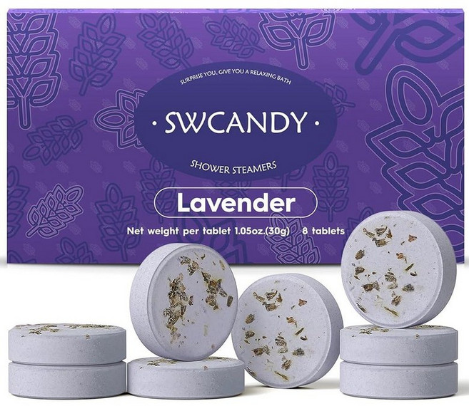 Shower Steamers 아로마테라피 SWCANDY 8팩 엄마 어머니의 날 선물 아내 딸 할머니 여성 자매 십대 자연 추출물 에센셜 오일 홈 스파 셀프 케어 스트레스 해소, lavender, 30g