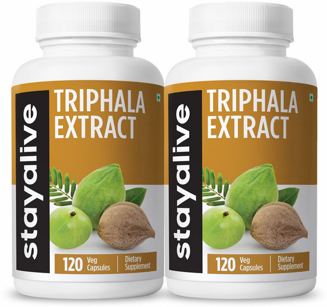 StayAlive (Usa 빠른 구매) 트리팔라 캡슐 1000mg 암라 비비타키 및 하리타키 과일 추출물이 함유된 10:1 가자 추출물 데일리 웰니스를 위한 트리팔라 추출물, 2개, 120정