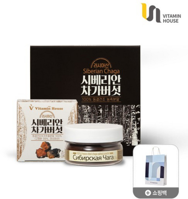 시베리안 차가버섯(25g*4통) 선물세트 + 쇼핑백 1개, 없음