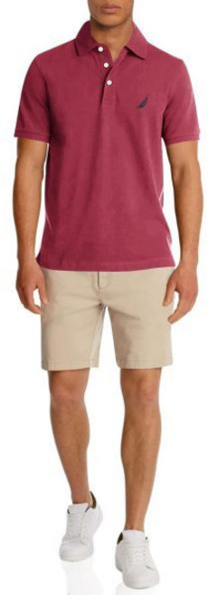 Nautica 남성용 반팔 솔리드 스트레치 코튼 피케 폴로 셔츠