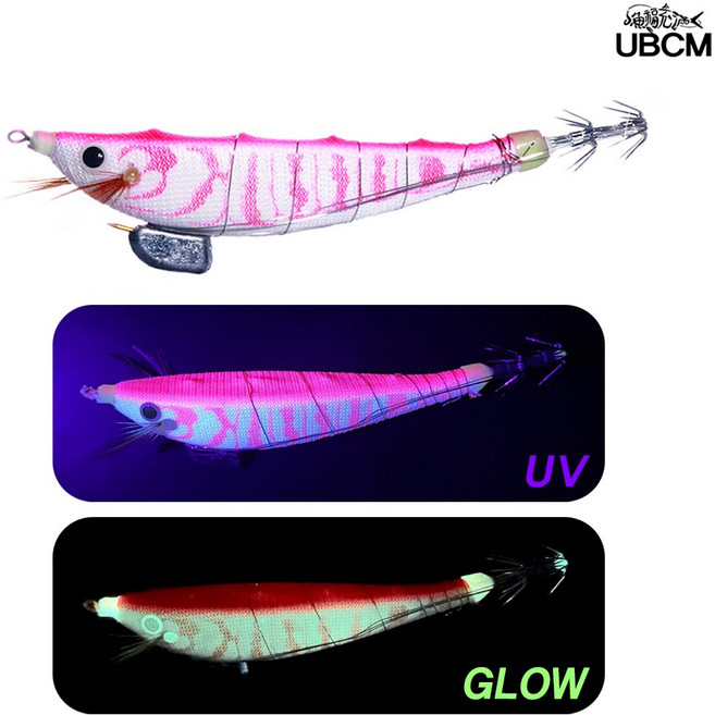 갑오징어 한치 왕오징어 삼봉에기 수평 에비슷테 생미끼 UV, 핑크, 1개