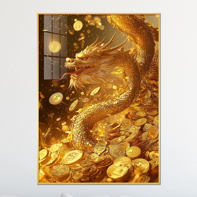 아트블루 부의 흐름을 여는 불사조 황금 용 풍수 그림 그림 액자 인테리어 액자, 4.황금 용, 골드메탈