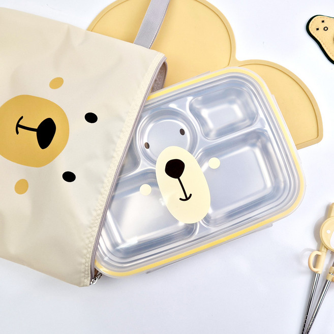 키친유 퍼니베어 스텐304 국내생산 깊은 뚜껑 식판 도시락 가방 세트 곰돌이 아동 어린이 유치원 어린이집 이유식 신학기 준비물, 1개