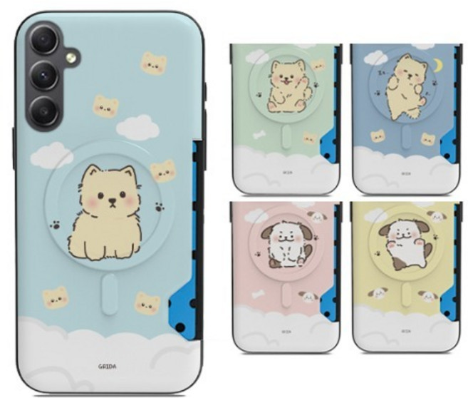 갤럭시버디3 (A156) 갤럭시A15 (A155) 공용 꼬순내 강쥐 맥세이프 카드 2장 수납 범퍼 케이스