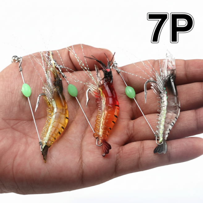 플리브 리얼 바다 새우 낚시 미끼 실리콘 루어 야광 7P, 7개, 5g, 혼합색상