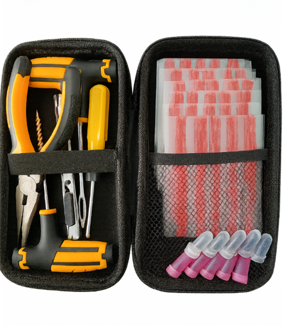 타이어 펑크 수리 공구 키트 보수 자동차 오토바이 지렁이 풀세트 46종, 블랙, 1세트