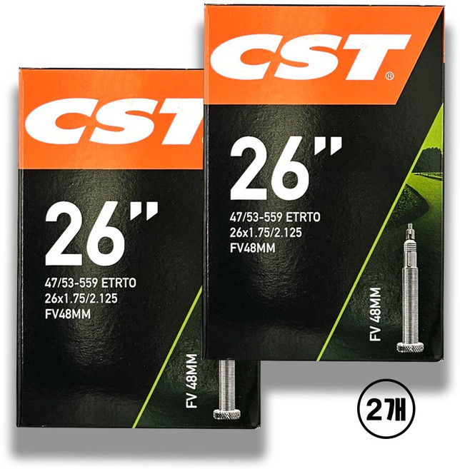 CST 26인치 MTB 전기 자전거 튜브 26X1.75/2.125 FV48 2개