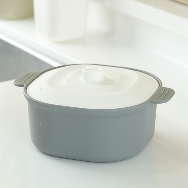 꿈꾸는리빙 국산 실리콘 계란찜기 전자레인지 용기 무독성 찜기 주방용품, 중형 정사각 / 바디:그레이 / 뚜껑:화이트, 1개