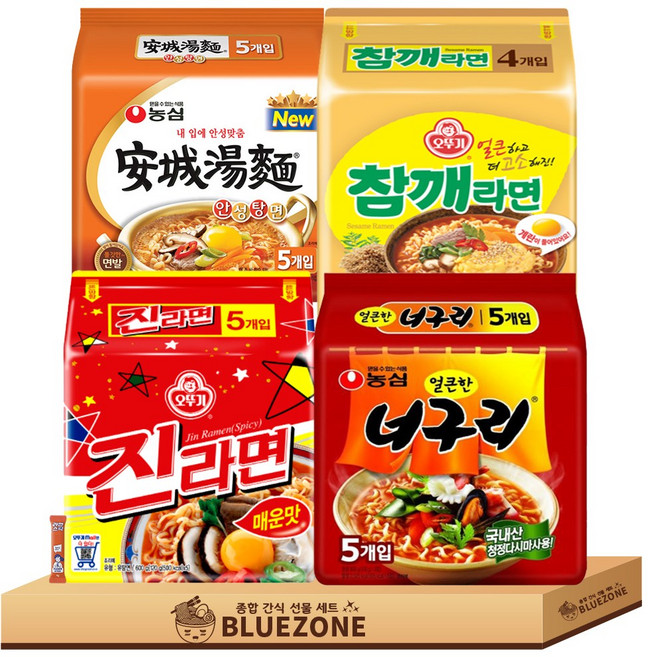봉지라면 4종 E세트 (진매+너구리+참깨라면+안성탕면)