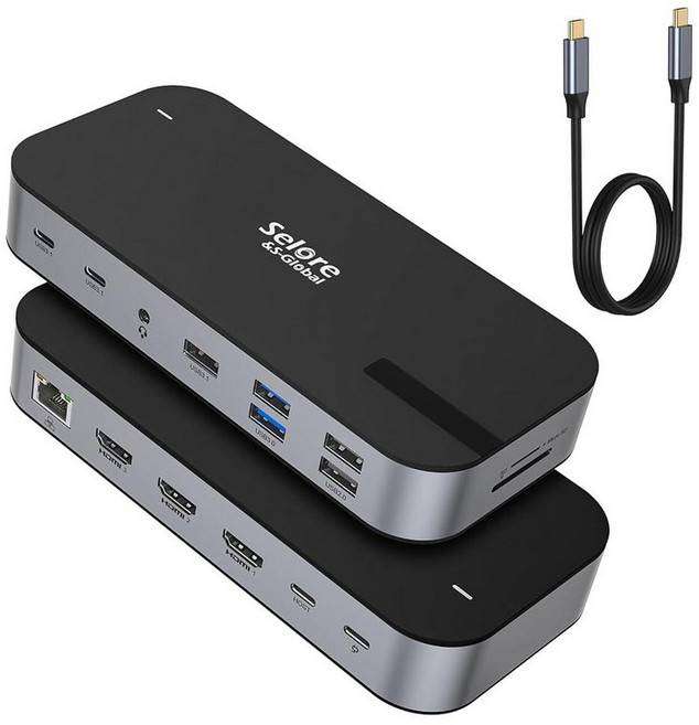 Selore USB C 도킹 스테이션 3 HDMI 13-in-1 노트북 스테이션 트리플 4K 스마트 디스플레이 2.5G 이더넷 100W PD 10Gbps A/C 3.1, 블랙-그레이_177606