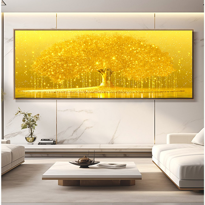 [인메이블] 돈들어오는 돈나무 그림 황금 별나무 와이드 캔버스 액자 거실 인테리어 풍수 인테리어, 01.황금 별나무 와이드