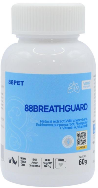 88펫 88브레스가드 강아지 고양이 호흡기 기관지 협착 거위소리 켁켁 기침 감기, 1개, 호흡기/기관지, 60회분