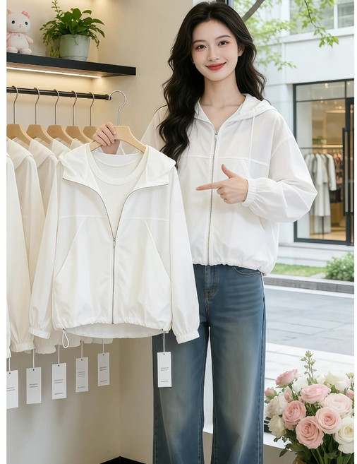 YANGTA 여성 봄여름 방풍 자외선차단 휴대용 캐주얼 집업 점퍼 심플 루즈핏 경량 바람막이 자켓 LY-121YYM