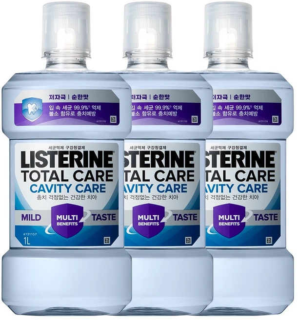 [NEW 충치케어] 리스테린 토탈케어 캐비티케어 마일드 구강청결제 3개 1000ml, 1L - 쿠팡