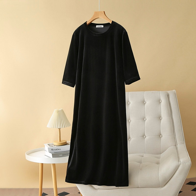 大尺碼女裝 金絲絨休閒連衣裙 3XL